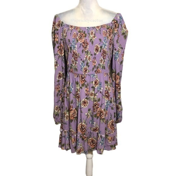 NWOT Xhilaration Lilac Purple Floral Smocked Dress - Picture 11 of 15